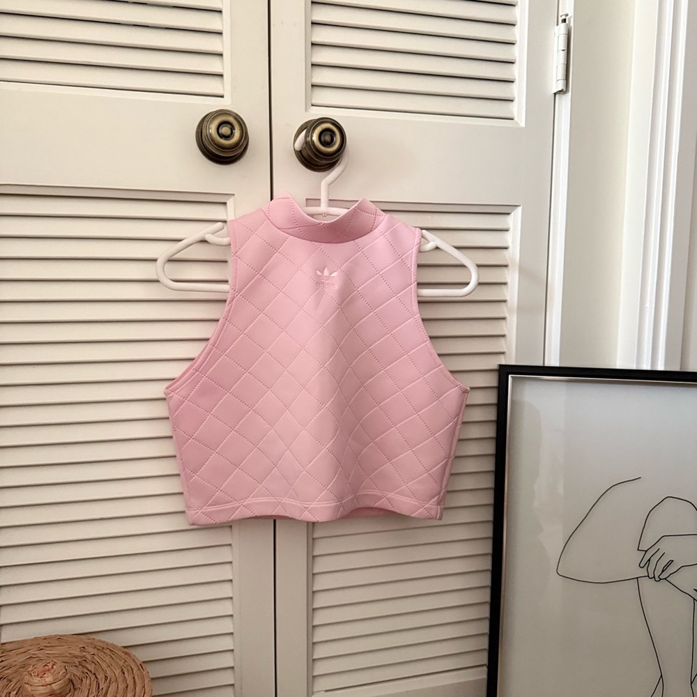 Adidas Pink Ribbed Sleeveless Crop Tank Top